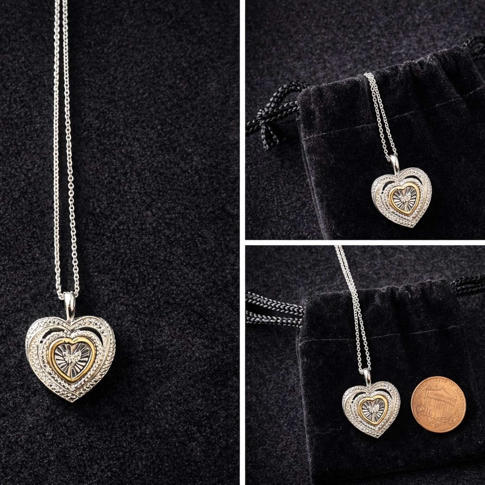Elegant Silver and Gold Heart Pendant Necklace